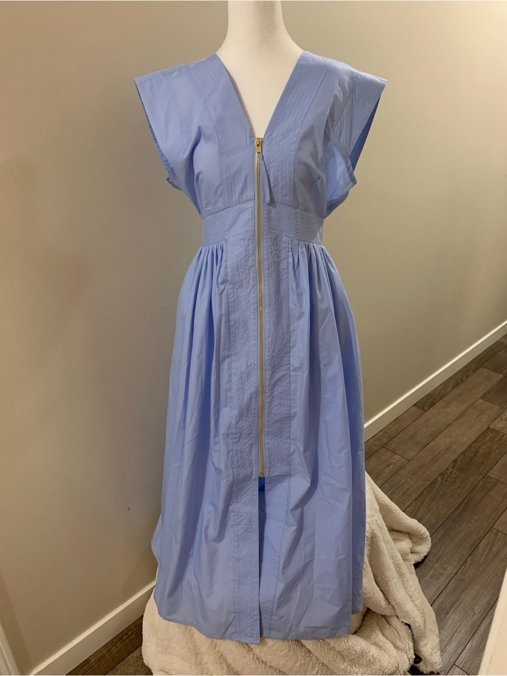 entro Light Blue V-Neck Maxi Dress with Gold Zip